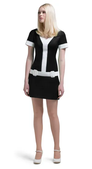 1960s Mod Style Black Dress with 2 Buckles: SIZES S AND L