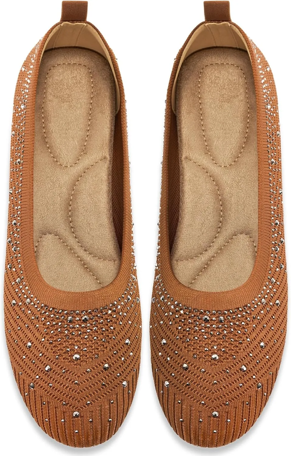 Almusen Ballets Flats for Women Dressy: Comfortable Soft Knit Work Flats Glitter Rhinestone Round Toe Casual Shoes for Office Wedding