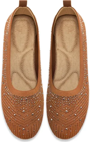 Almusen Ballets Flats for Women Dressy: Comfortable Soft Knit Work Flats Glitter Rhinestone Round Toe Casual Shoes for Office Wedding