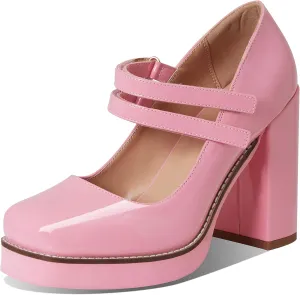 Ancomafio Womens Mary Janes Square Toe Platform Heels Chunky Heeled Pumps Twice Loafer Ankle Strap Mary Janes Shoes