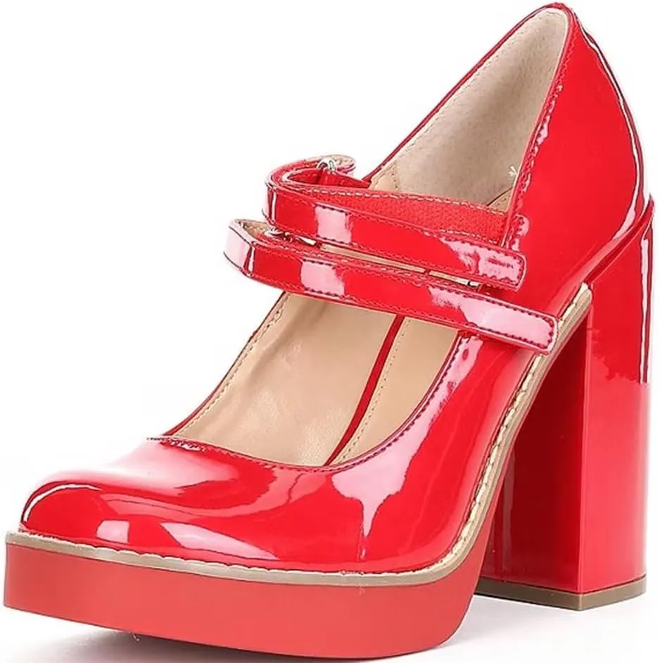 Ancomafio Womens Mary Janes Square Toe Platform Heels Chunky Heeled Pumps Twice Loafer Ankle Strap Mary Janes Shoes