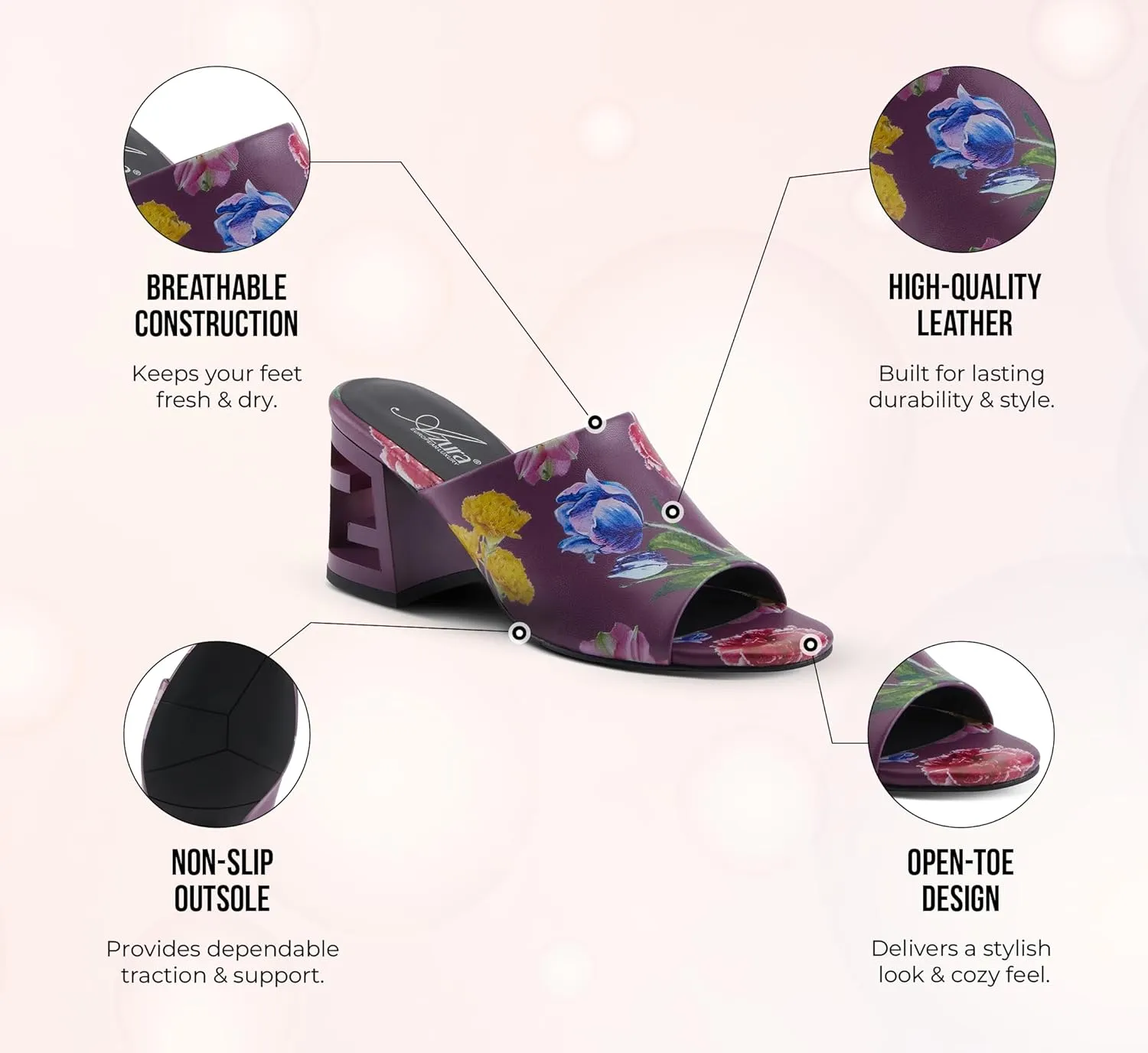 Azura Sculptor Slide Sandals for Women | High Heels with Leather Heel Design