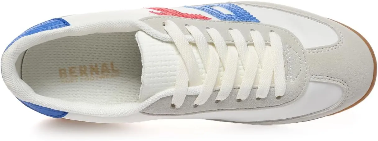 Bernal Women's Fashion Sneakers Non-Slip Lace-Up Walking Shoes Fabric Suede Patchwork Running Tennis Shoes Comfortable Breathable Workout Gym Sports