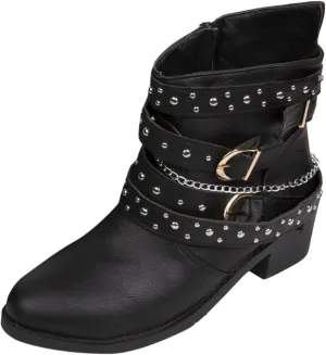 Black Booties for Women Ankle Wide Width Booties Womens Leather Boots Ankle Heeled Bootie for Women Dressy Fashion Casual Comfy Soft Slip on Pointed Toe Chunky Stacked Heel
