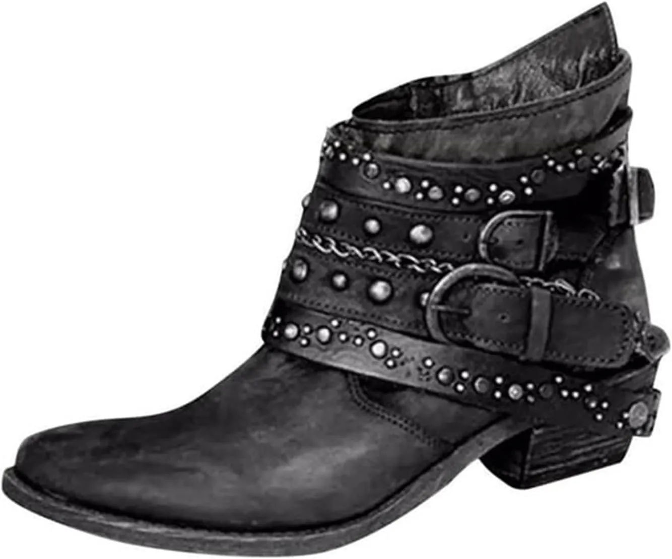 Black Booties for Women Ankle Womens Black Booties Low Heel Short Cowboy Boots Wedge Bootie for Women Comfortable Flat Bottom Fashion Chunky Low Heel Classic Pointed Toe