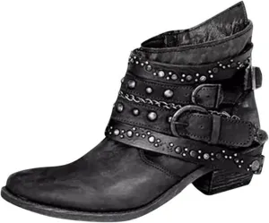 Black Booties for Women Ankle Womens Black Booties Low Heel Short Cowboy Boots Wedge Bootie for Women Comfortable Flat Bottom Fashion Chunky Low Heel Classic Pointed Toe