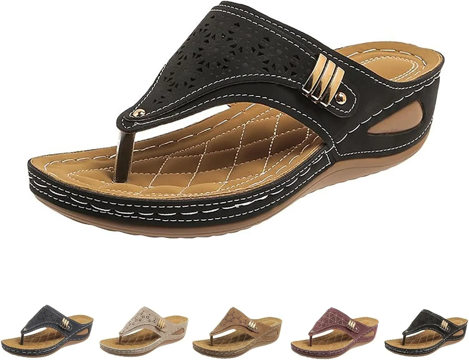 Breathable Mesh Hollow Sports Sandals Non-Slip 2024 New Womens Wedge Orthopedic Flip-Flops Summer Casual Sandals Open Toe