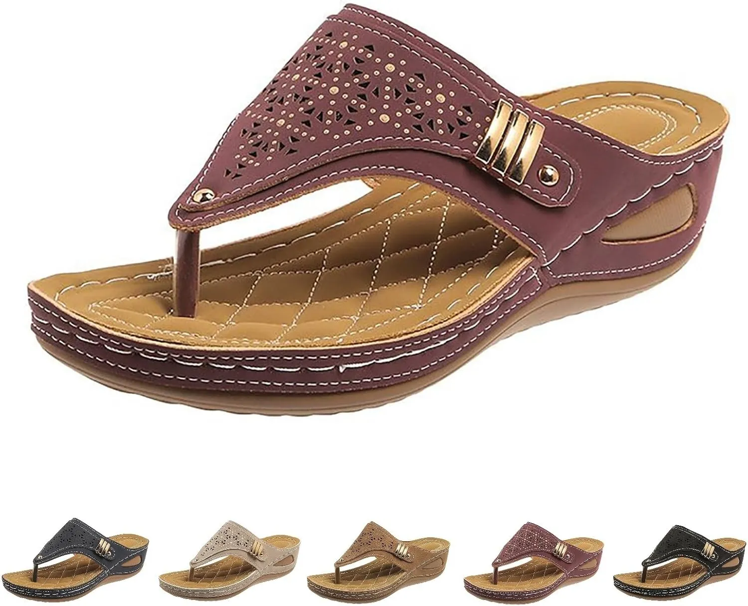Breathable Mesh Hollow Sports Sandals Non-Slip 2024 New Womens Wedge Orthopedic Flip-Flops Summer Casual Sandals Open Toe