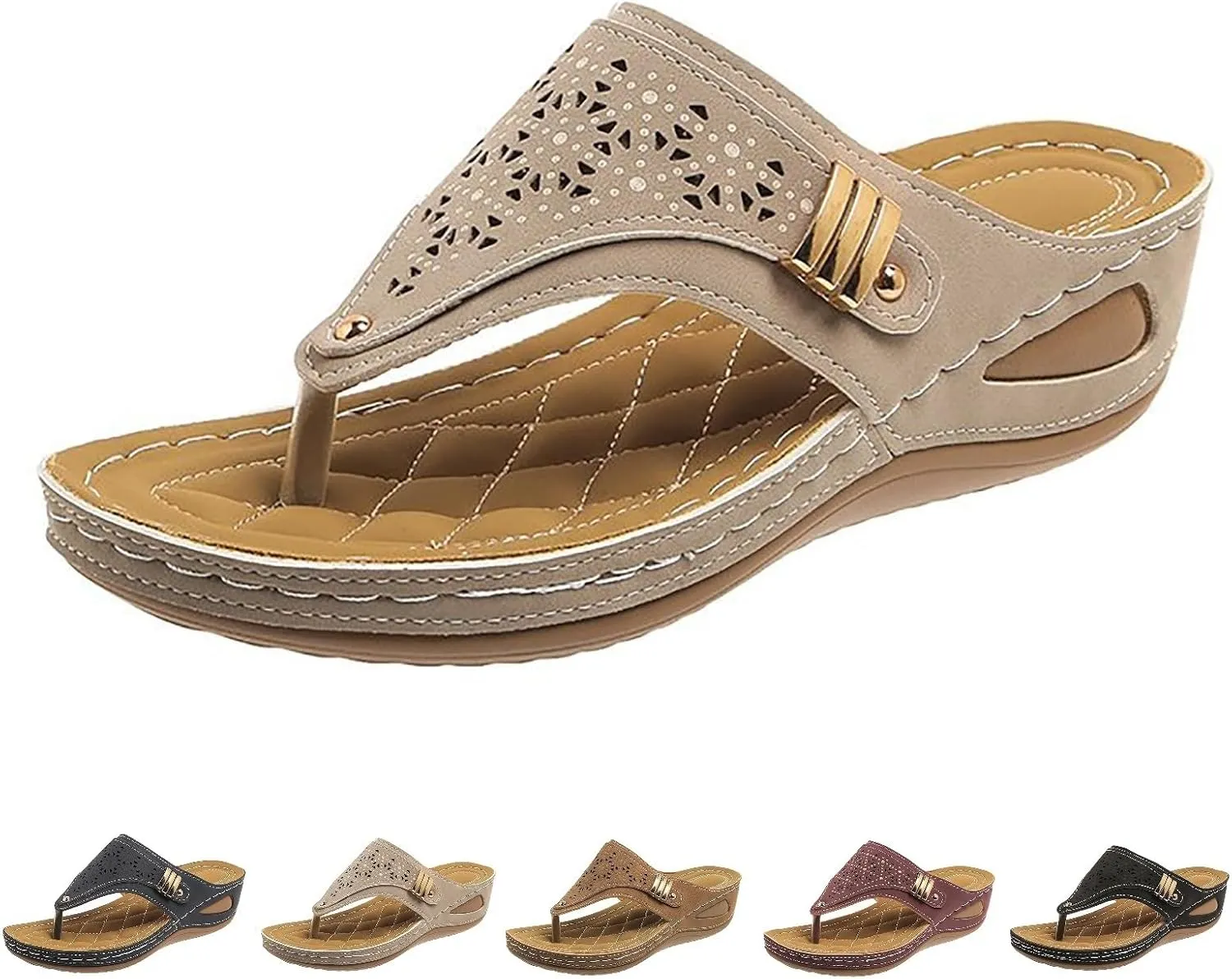 Breathable Mesh Hollow Sports Sandals Non-Slip 2024 New Womens Wedge Orthopedic Flip-Flops Summer Casual Sandals Open Toe
