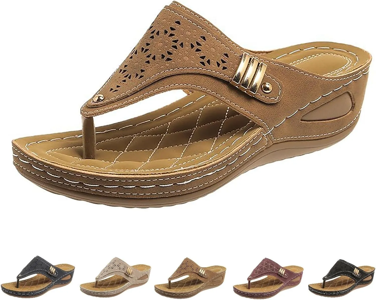 Breathable Mesh Hollow Sports Sandals Non-Slip 2024 New Womens Wedge Orthopedic Flip-Flops Summer Casual Sandals Open Toe