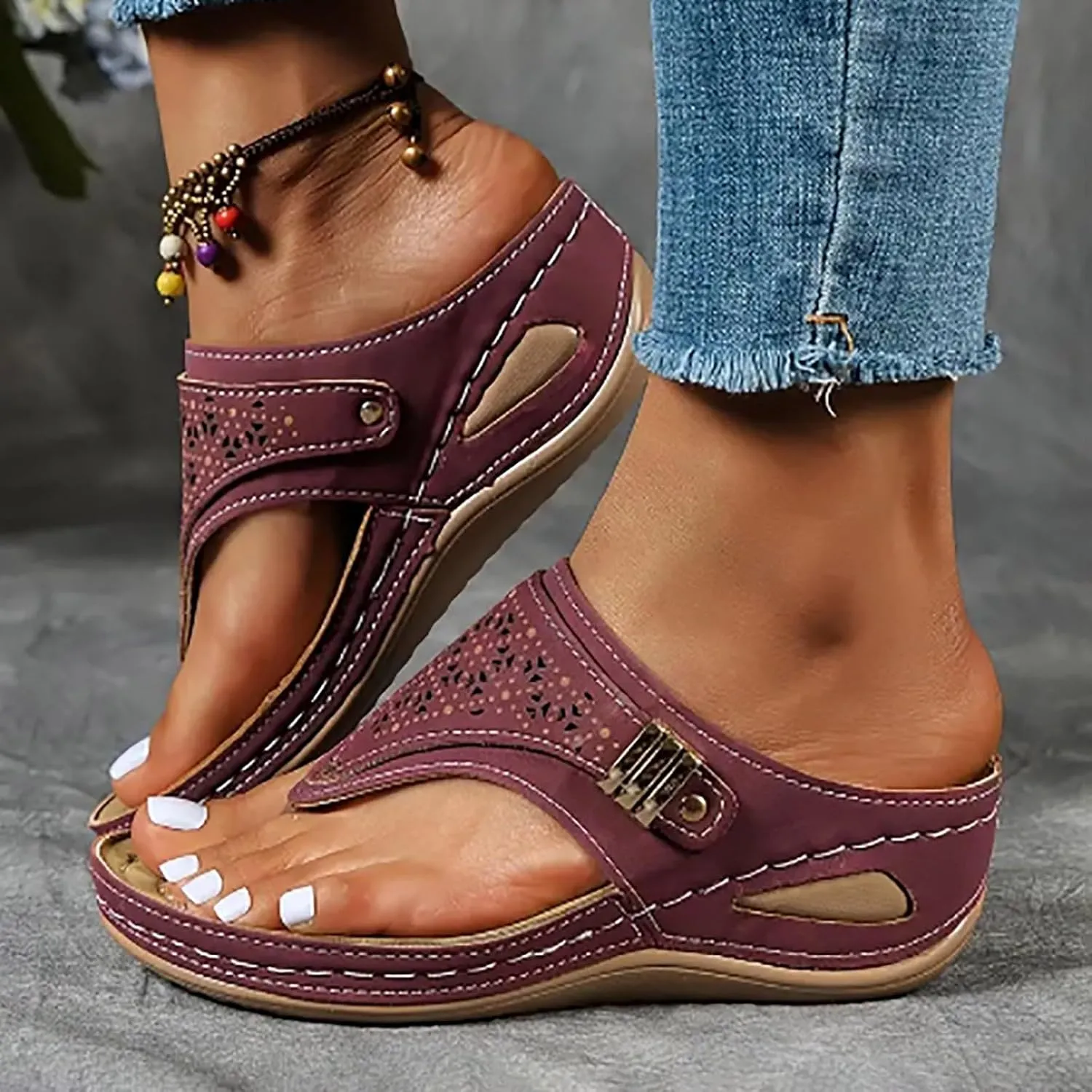 Breathable Mesh Hollow Sports Sandals Non-Slip 2024 New Womens Wedge Orthopedic Flip-Flops Summer Casual Sandals Open Toe