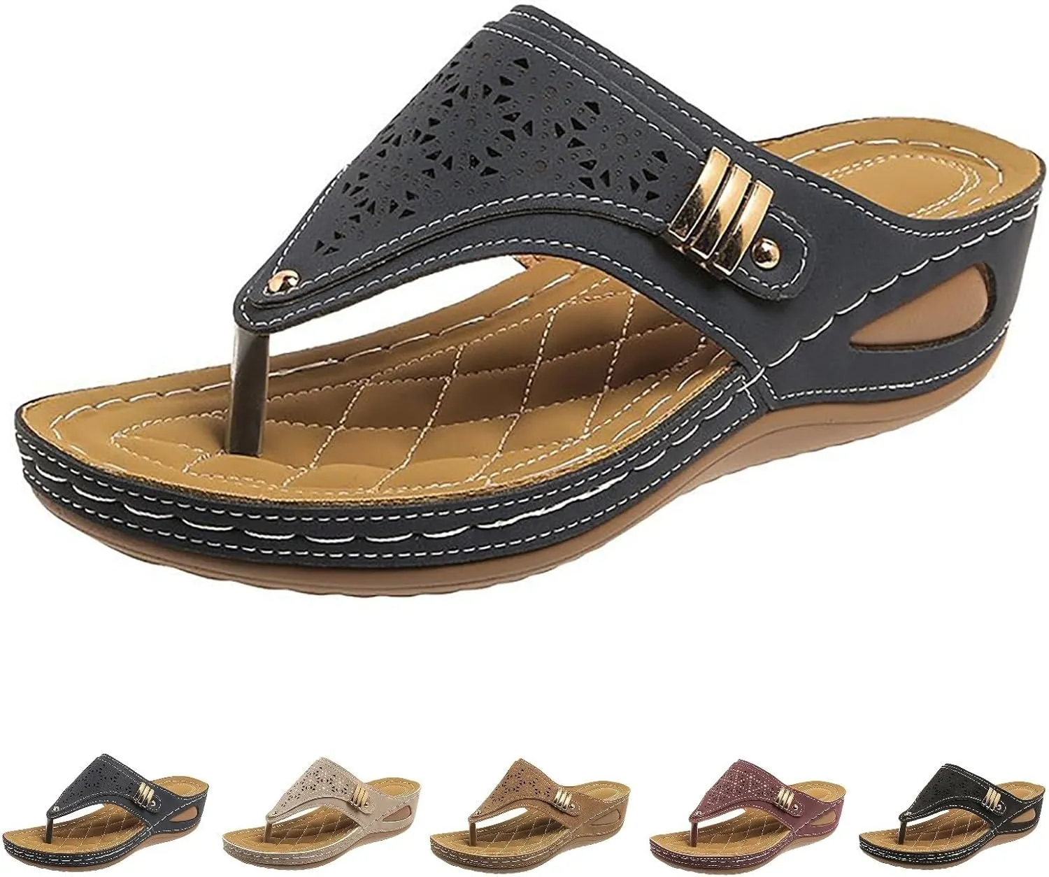 Breathable Mesh Hollow Sports Sandals Non-Slip 2024 New Womens Wedge Orthopedic Flip-Flops Summer Casual Sandals Open Toe