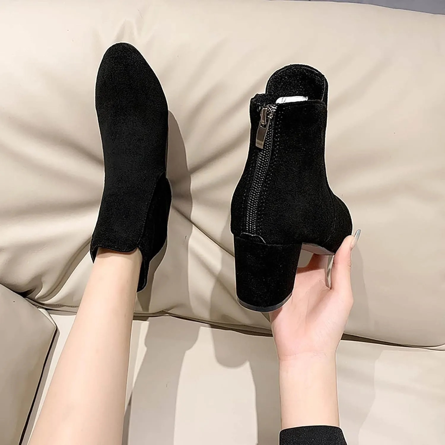 Combat Boots Womens Ankle Womens Booties with Heel Mens Square Toe Work Boots Barefoot Shoes Women Non Slip Slip On Lug Sole Low Heel Chelsea Fashion