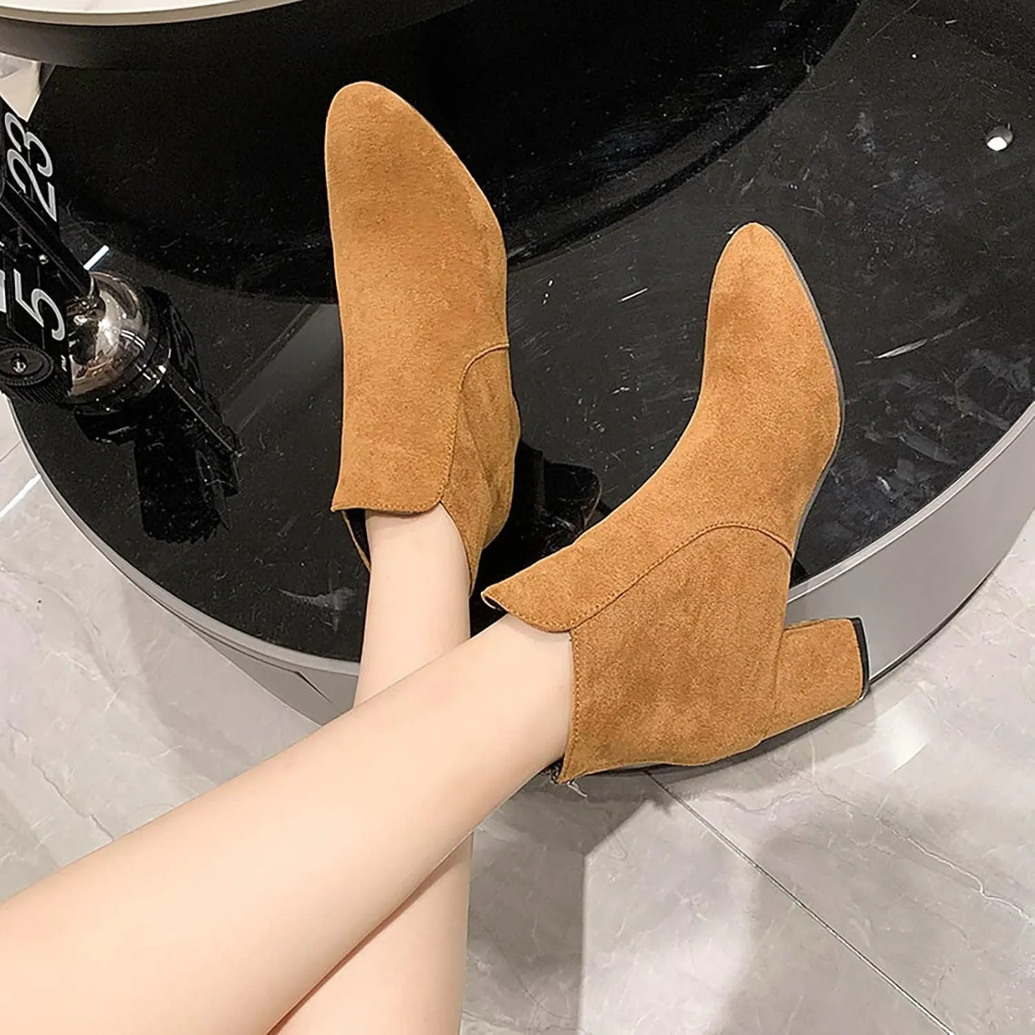Combat Boots Womens Ankle Womens Booties with Heel Mens Square Toe Work Boots Barefoot Shoes Women Non Slip Slip On Lug Sole Low Heel Chelsea Fashion