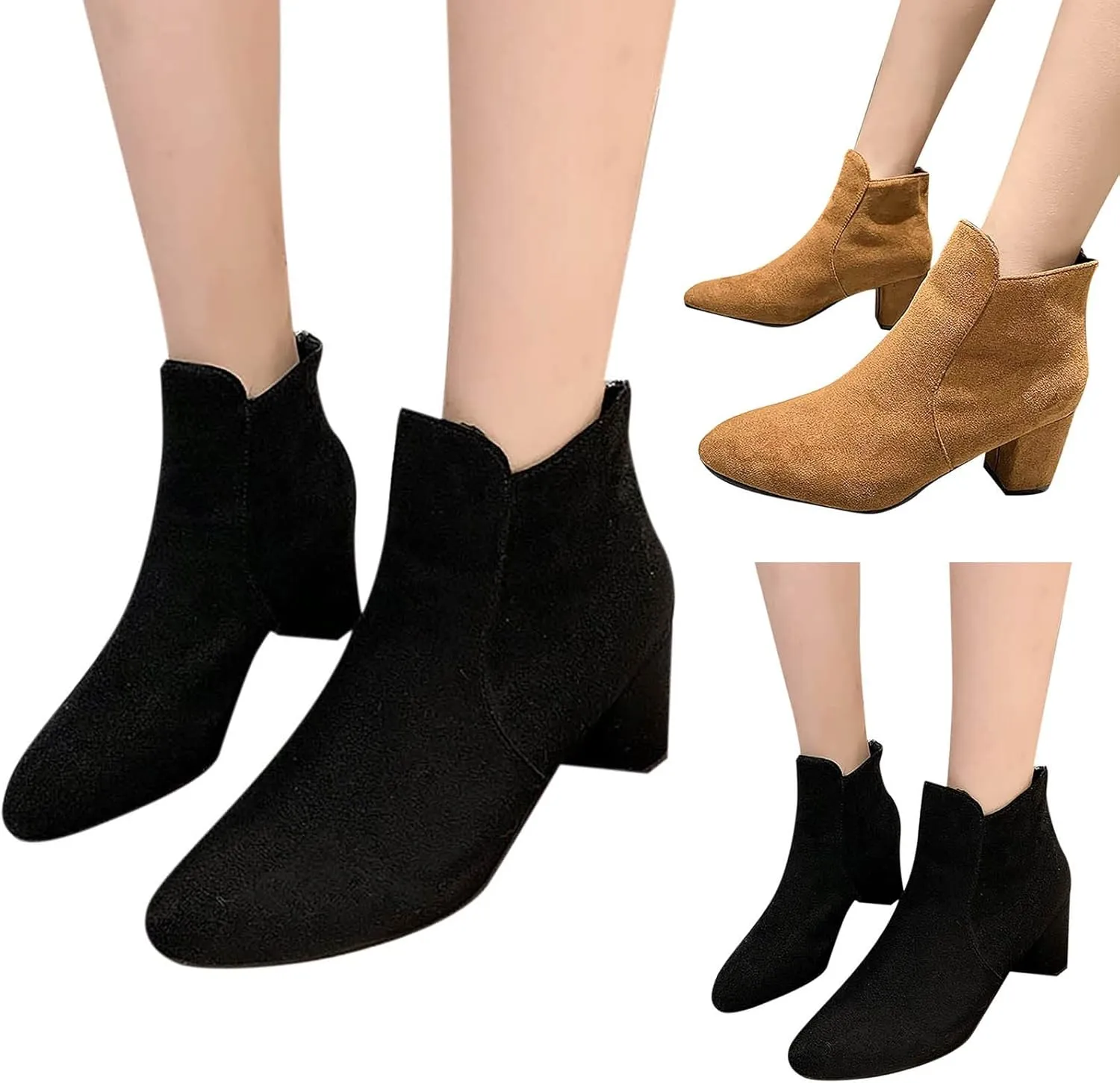 Combat Boots Womens Ankle Womens Booties with Heel Mens Square Toe Work Boots Barefoot Shoes Women Non Slip Slip On Lug Sole Low Heel Chelsea Fashion