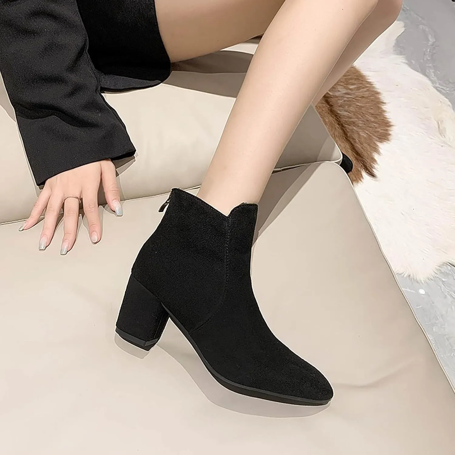 Combat Boots Womens Ankle Womens Booties with Heel Mens Square Toe Work Boots Barefoot Shoes Women Non Slip Slip On Lug Sole Low Heel Chelsea Fashion