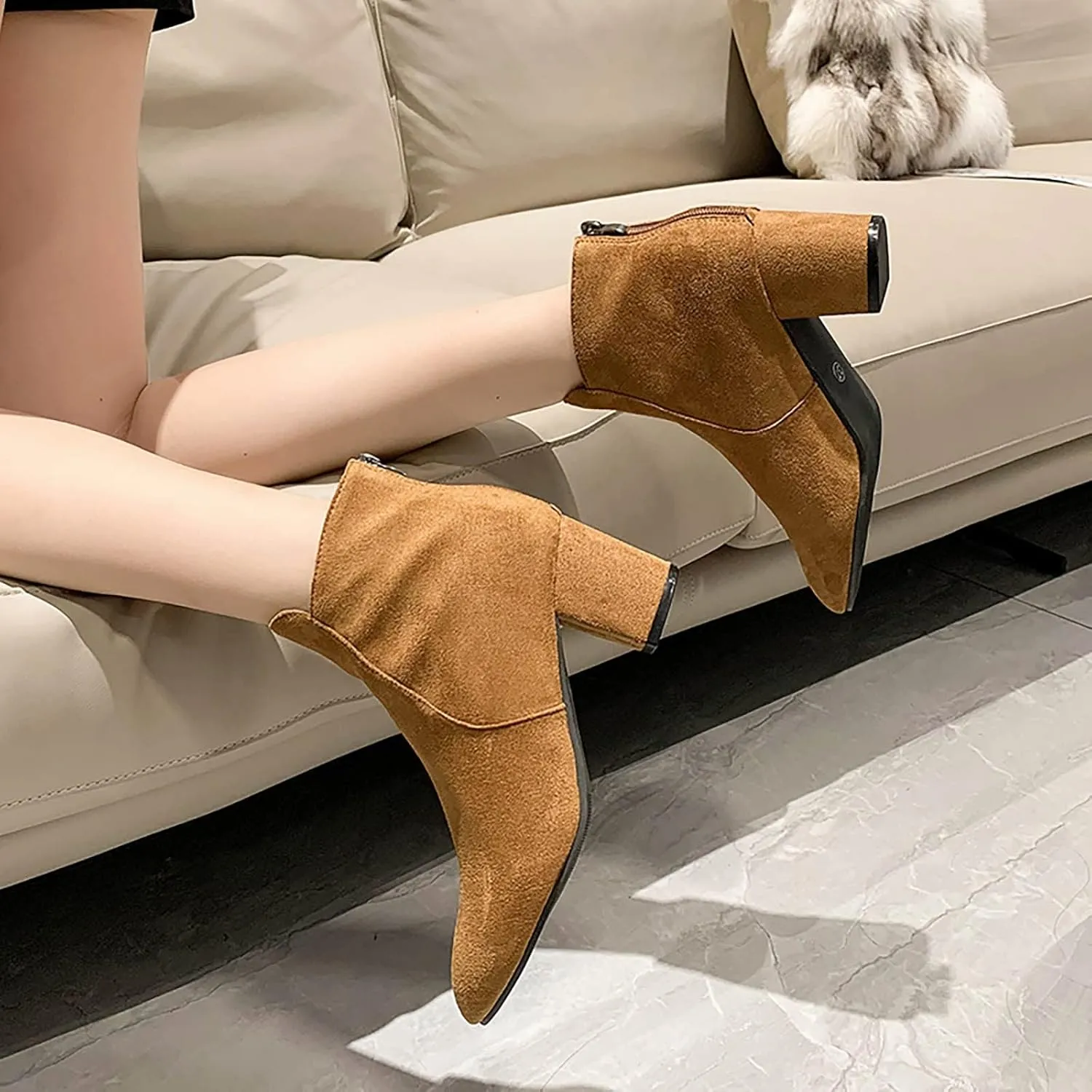 Combat Boots Womens Ankle Womens Booties with Heel Mens Square Toe Work Boots Barefoot Shoes Women Non Slip Slip On Lug Sole Low Heel Chelsea Fashion