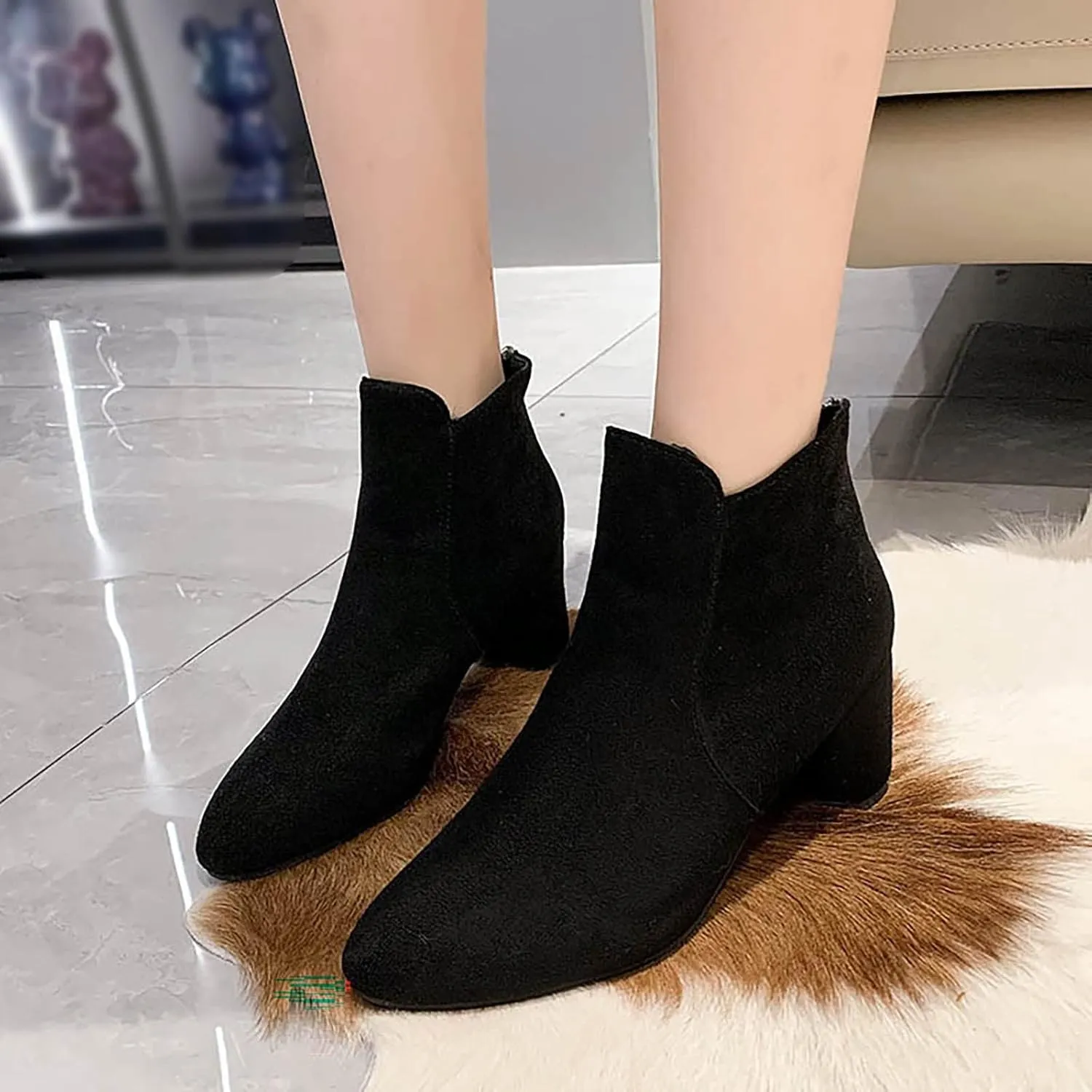 Combat Boots Womens Ankle Womens Booties with Heel Mens Square Toe Work Boots Barefoot Shoes Women Non Slip Slip On Lug Sole Low Heel Chelsea Fashion