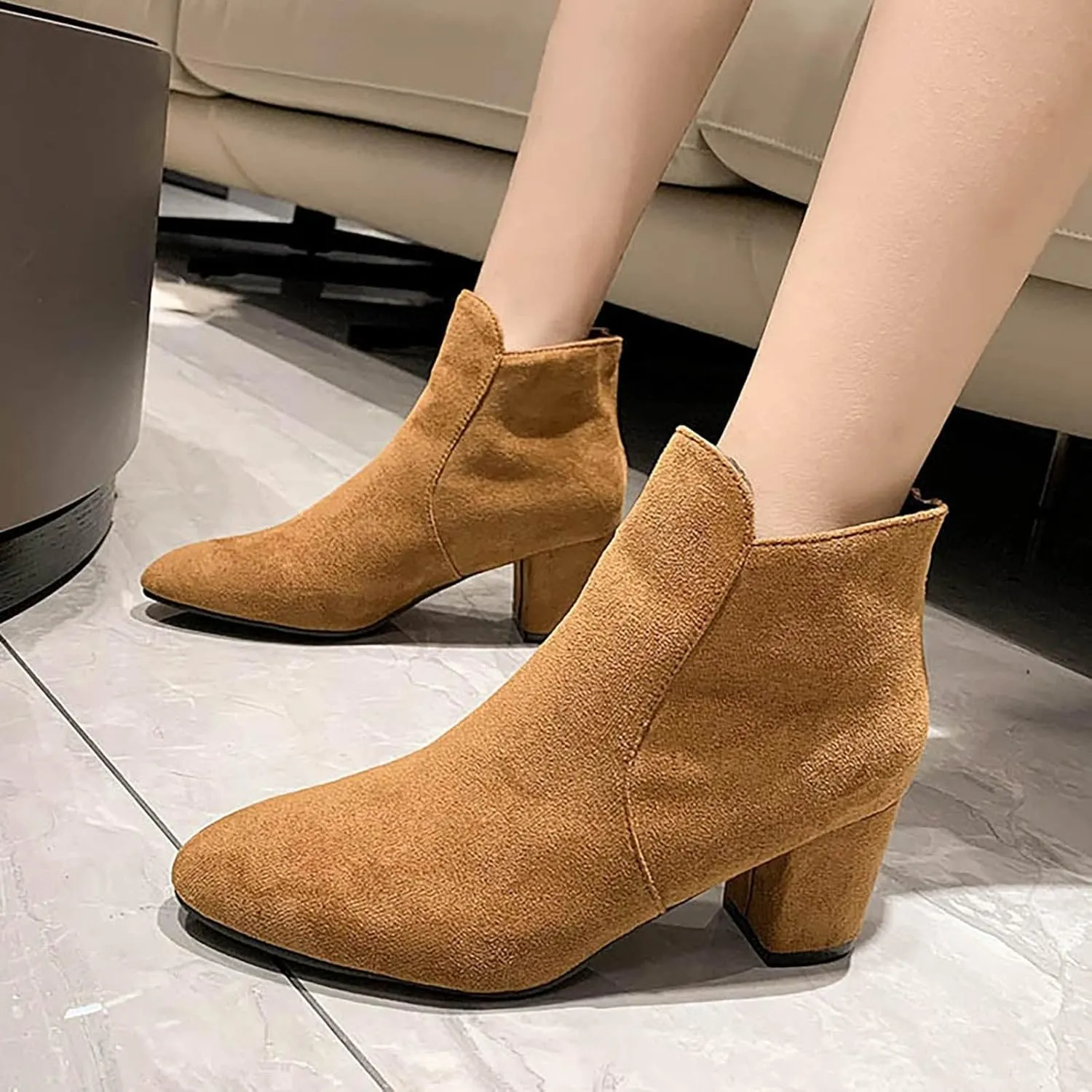 Combat Boots Womens Ankle Womens Booties with Heel Mens Square Toe Work Boots Barefoot Shoes Women Non Slip Slip On Lug Sole Low Heel Chelsea Fashion