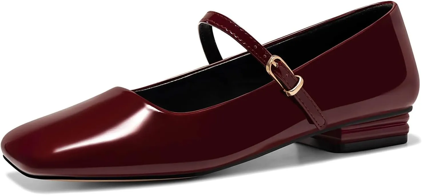 Coutgo Women's Mary Jane Flats Closed Square Toe Ballet Flat Dressy Comfortable Slip on Shoes