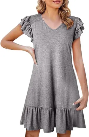 Dresses for Women 2025 Elegant Classy Trendy Swing Short Sleeve Ruched Sundress Beach Mini A-Line Shift Dresses