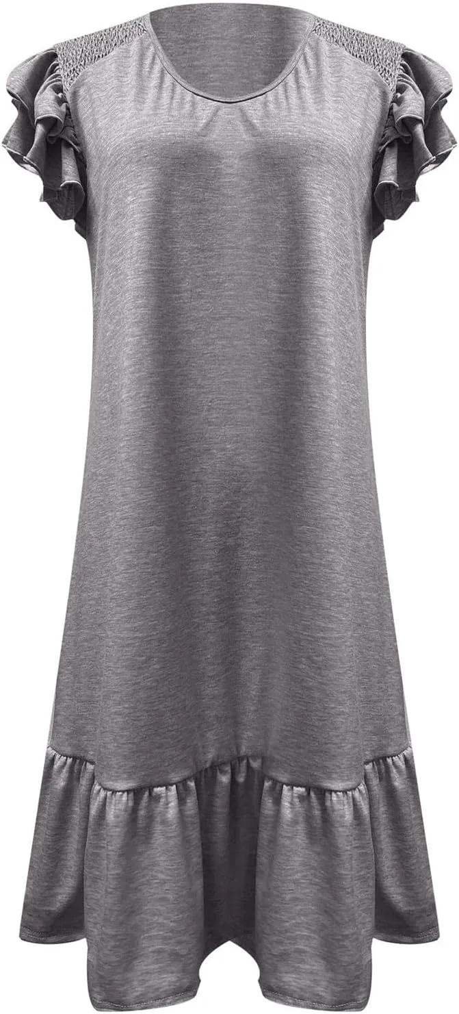 Dresses for Women 2025 Elegant Classy Trendy Swing Short Sleeve Ruched Sundress Beach Mini A-Line Shift Dresses