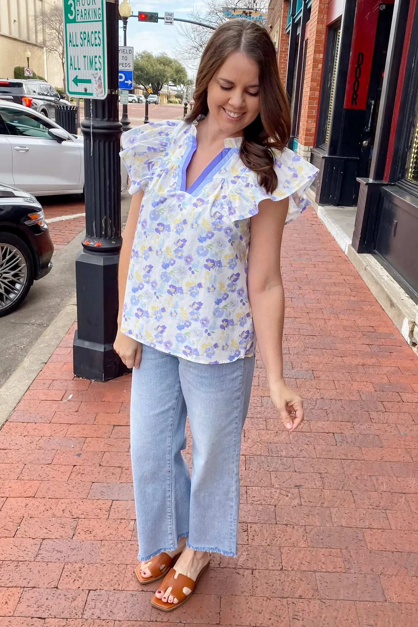 Elegantly Sweet Floral Print Periwinkle Top