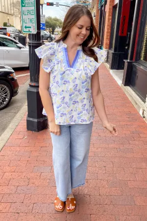 Elegantly Sweet Floral Print Periwinkle Top