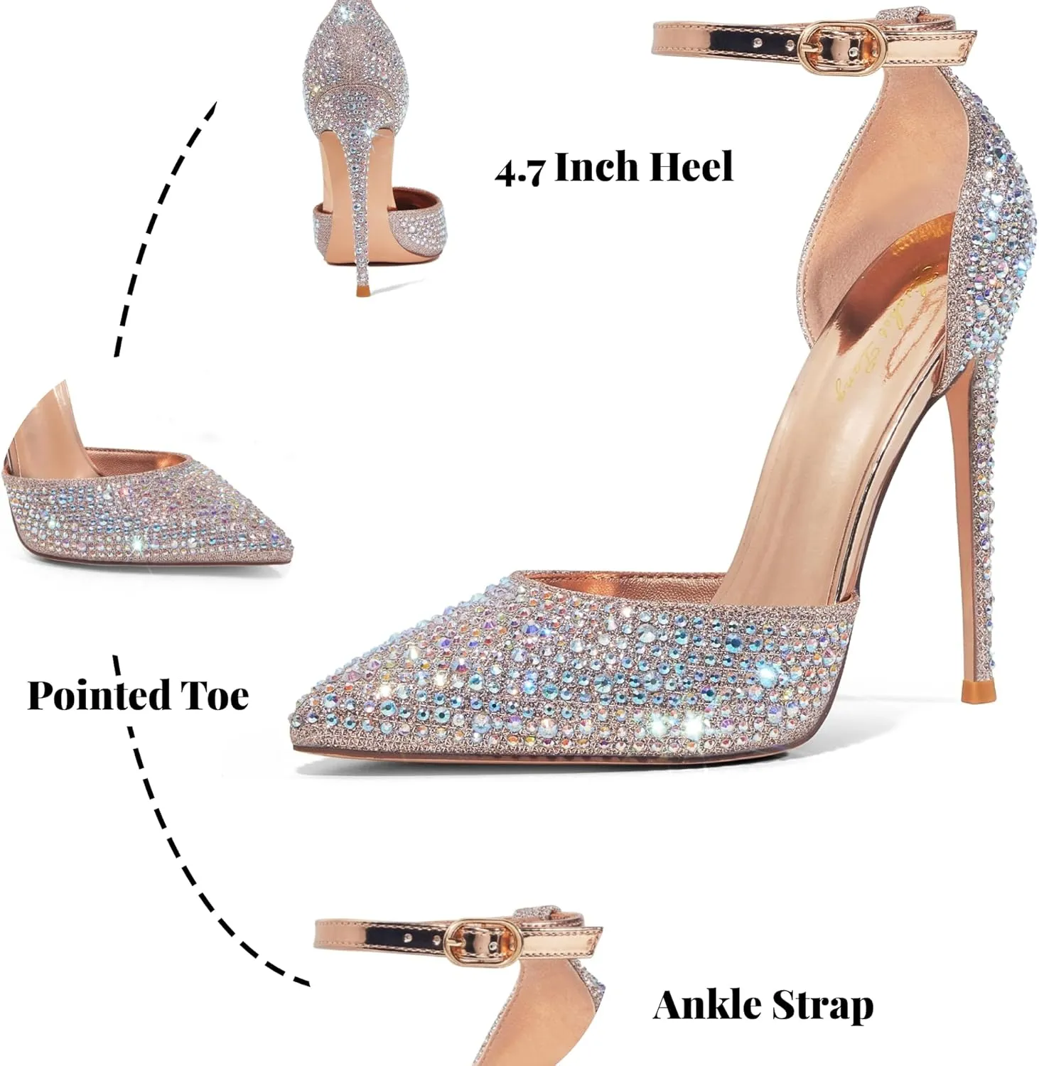 Elisabet Tang High Heels, Women Pumps D'Orsay Ankle Strap Pointed Toe Stiletto Heels Party Wedding Shoes