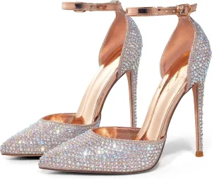 Elisabet Tang High Heels, Women Pumps D'Orsay Ankle Strap Pointed Toe Stiletto Heels Party Wedding Shoes