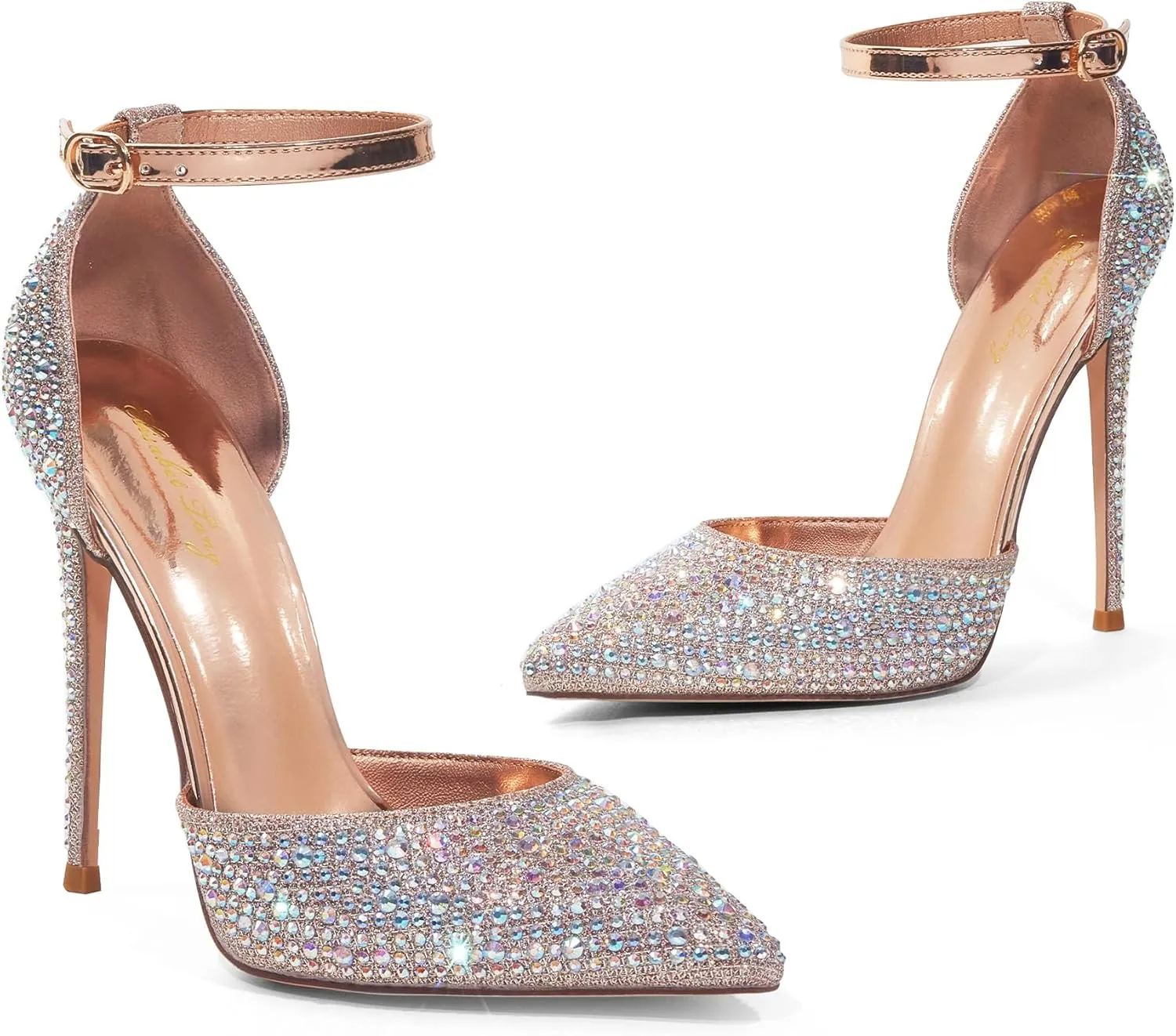 Elisabet Tang High Heels, Women Pumps D'Orsay Ankle Strap Pointed Toe Stiletto Heels Party Wedding Shoes
