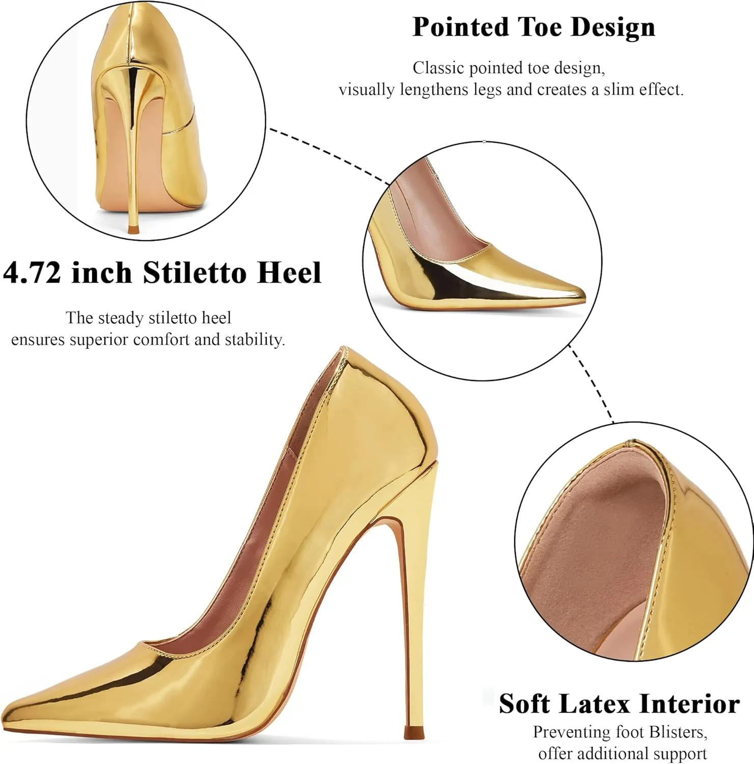 Elisabet Tang Women Pumps 12cm/4.7 Inch Stiletto Heels Pumps Pointed Toe Patent Leather Slip On High Heel Evening Party Dress Shoes
