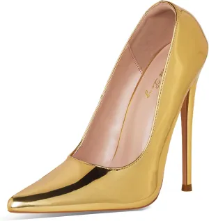 Elisabet Tang Women Pumps 12cm/4.7 Inch Stiletto Heels Pumps Pointed Toe Patent Leather Slip On High Heel Evening Party Dress Shoes
