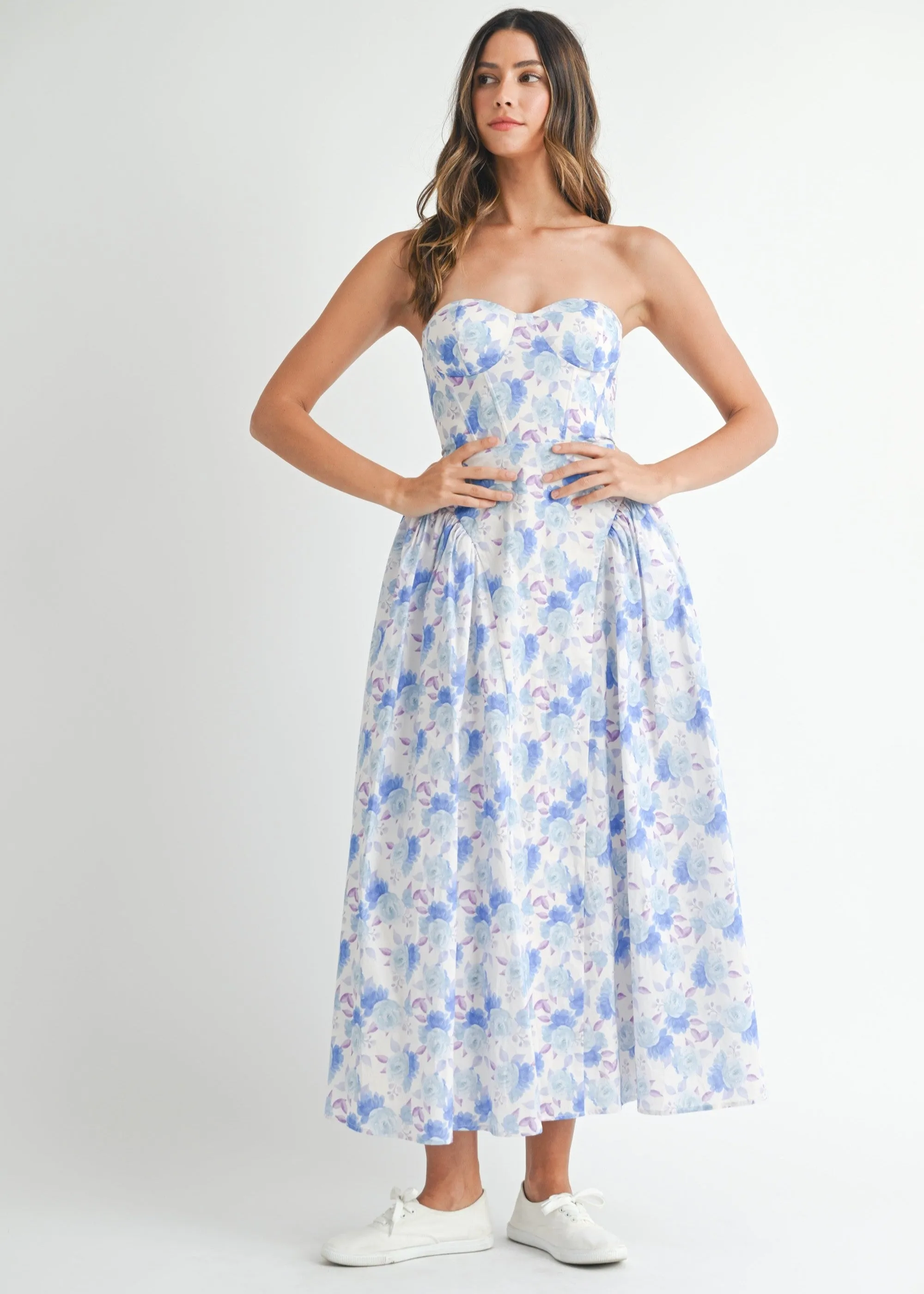 EVELYN FLORAL PRINTED MIDI DRESS