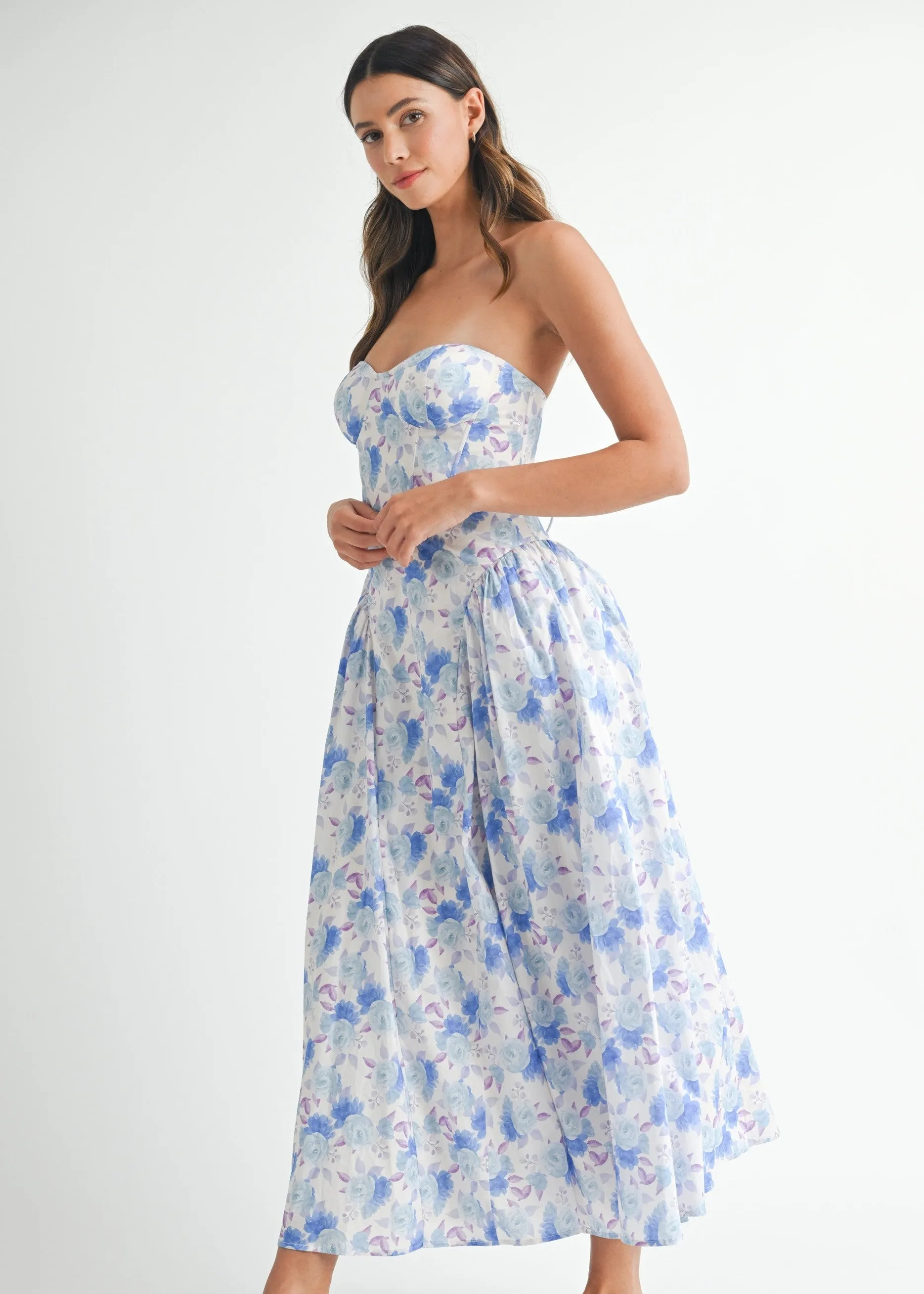 EVELYN FLORAL PRINTED MIDI DRESS