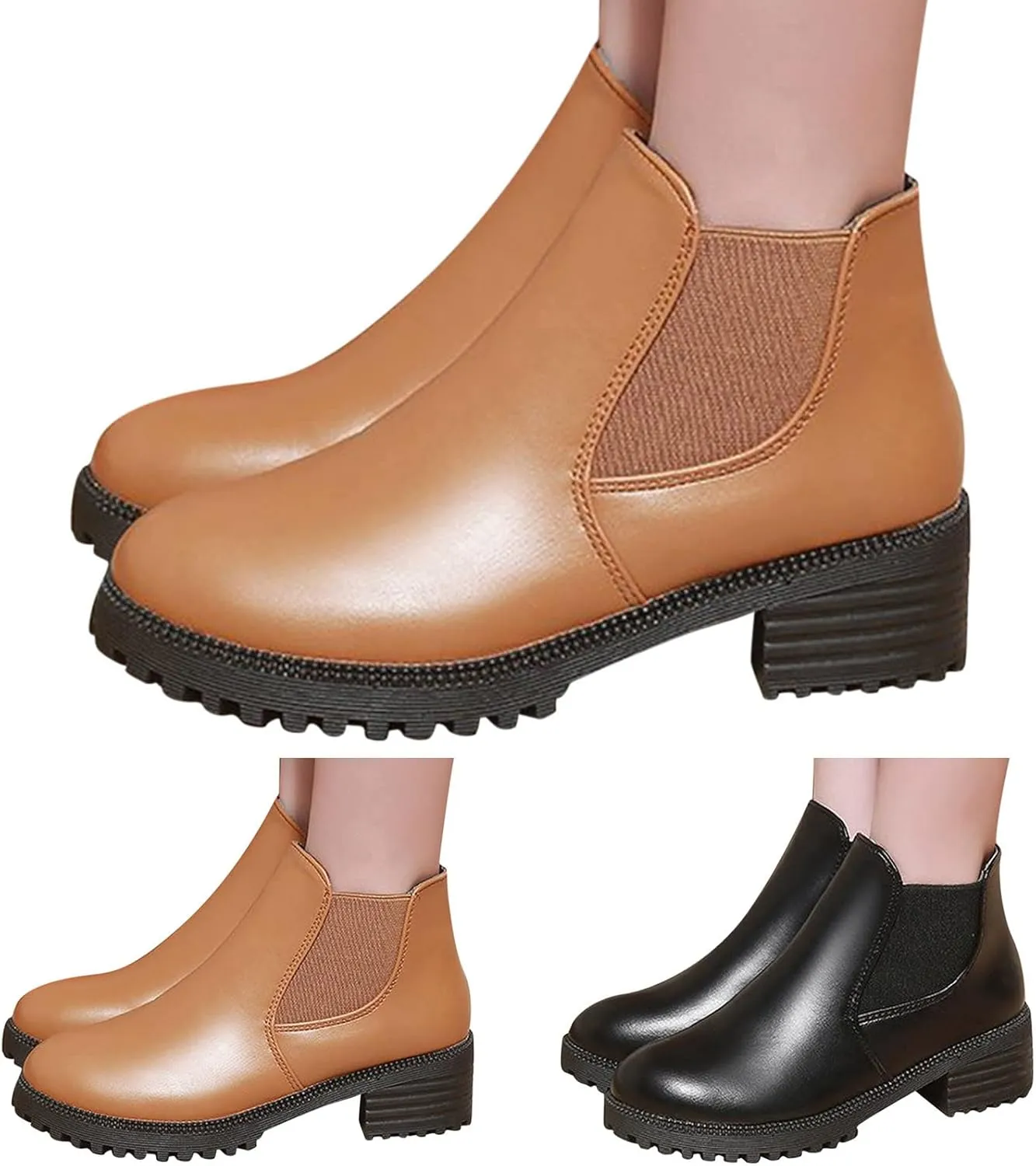 Fall Boots Women Ankle Womens Wide Booties Black Cowgirl Boots Round Toe Hiking Boot Laces Men Cozy Warm Lightweight Cut Out Chunky Stacked Heel Slip on