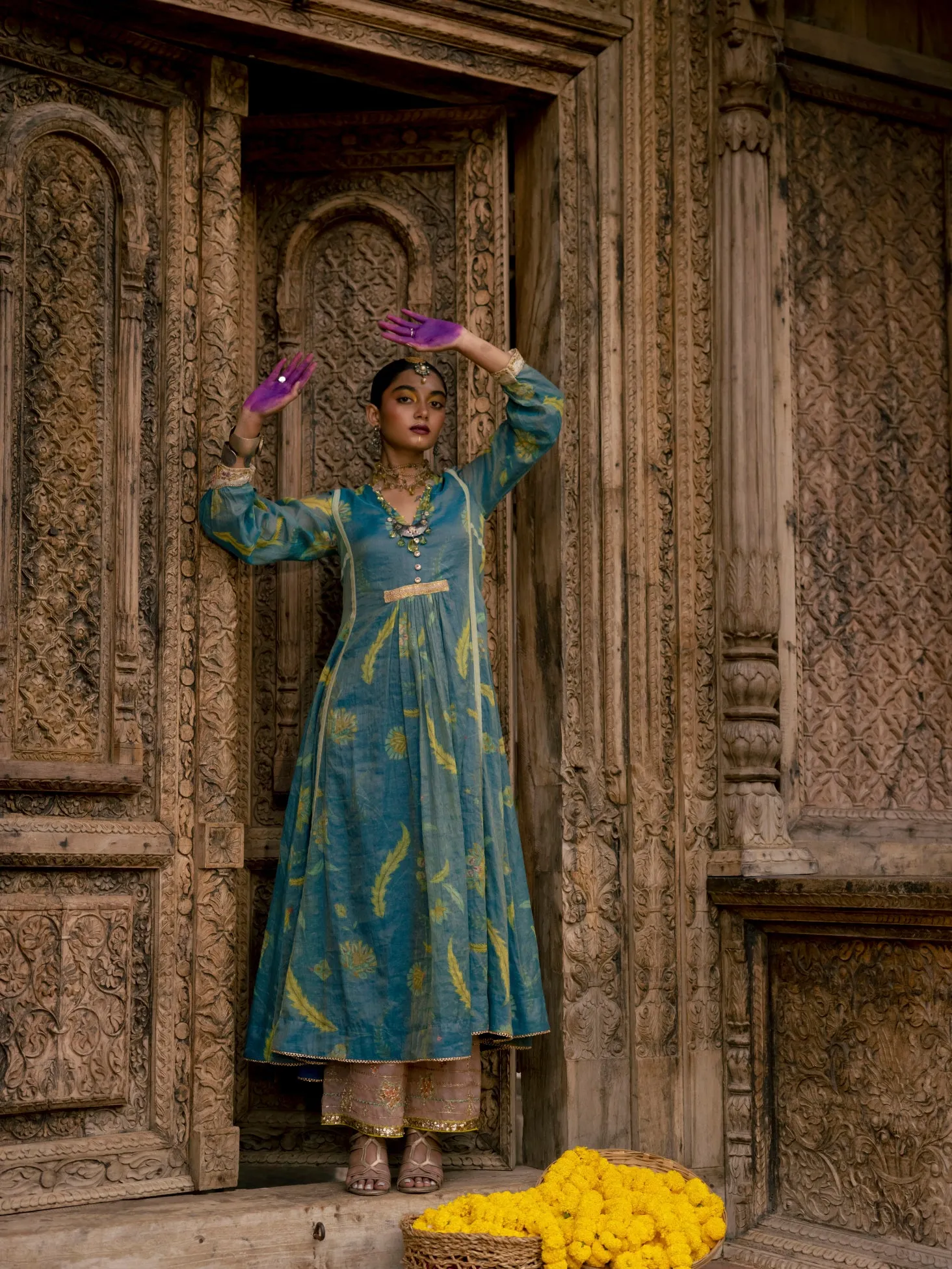 Fariba Moonlight Blue Printed Back Yoke Kurta Set