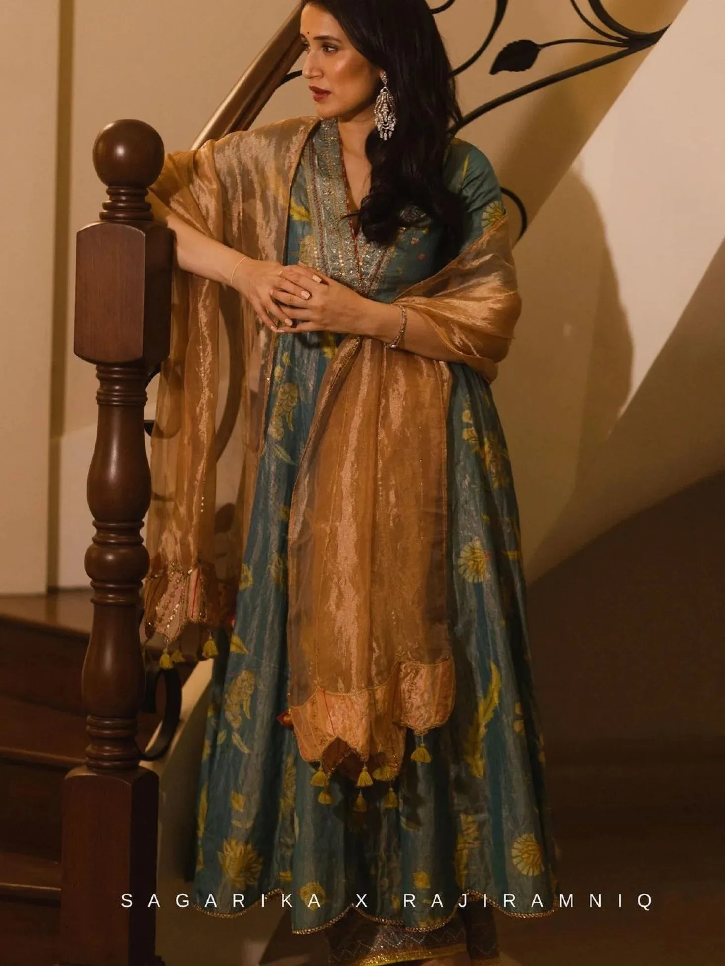 Fariba Moonlight Printed Sagrika Ghatge Khan Tissue Anarkali Set