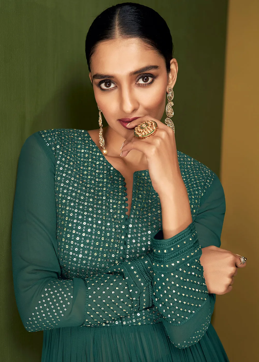 Forest Green Anarkali Style Designer Palazzo Salwar Suit
