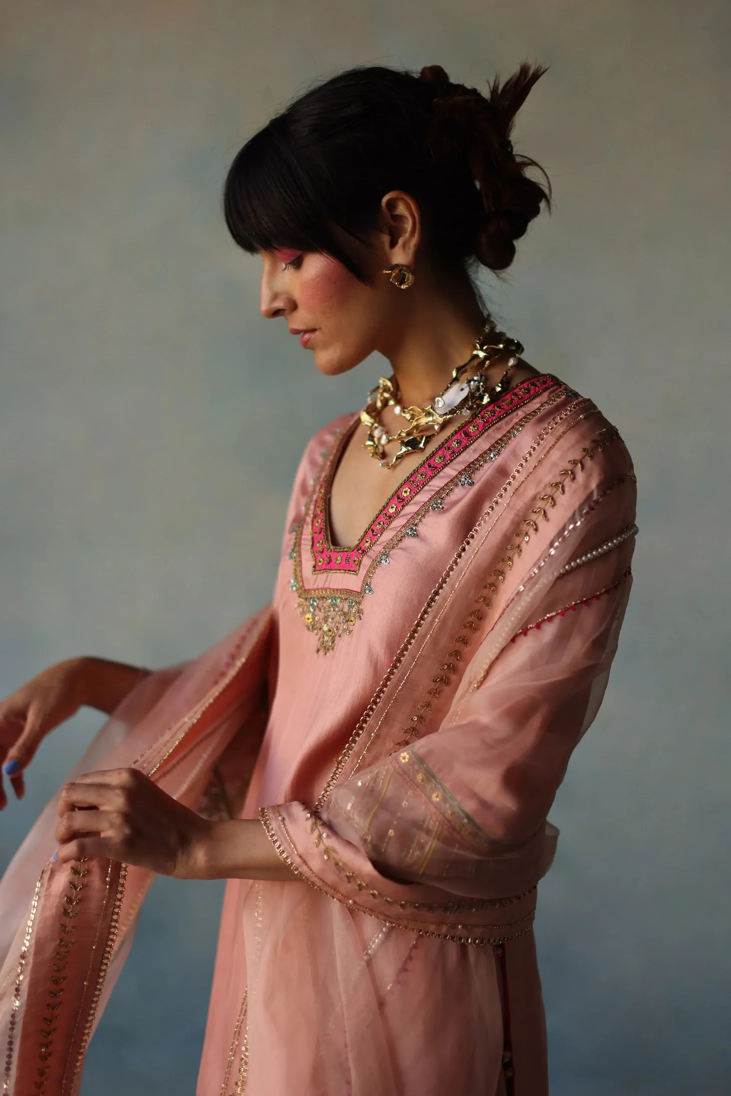 Gul Pastel Pink Silk Sharara Set