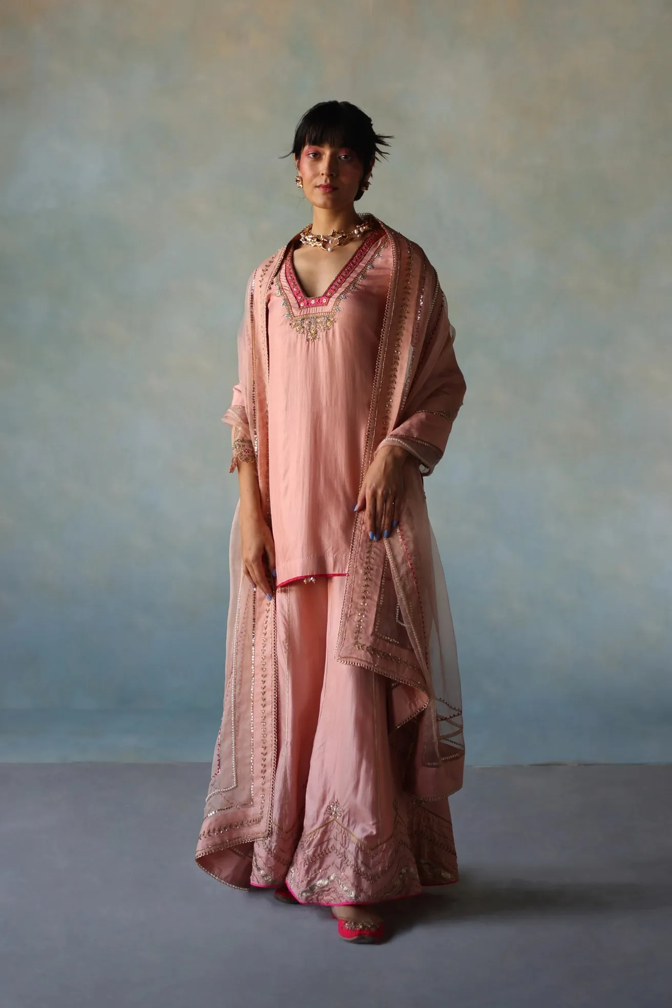 Gul Pastel Pink Silk Sharara Set