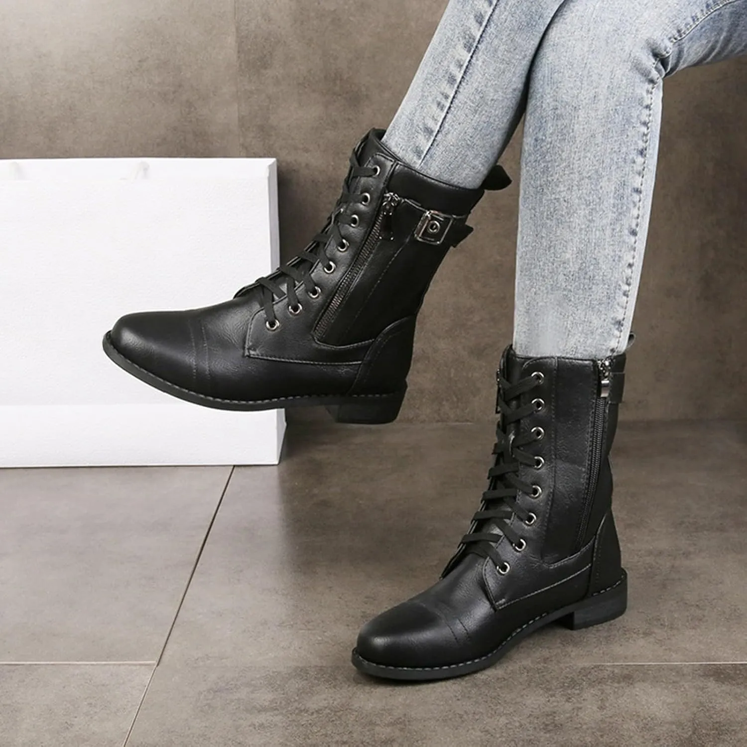 Hiking Boots Women Ankle Ladies Booties Ankle Boot Womens Work Boots Steel Toe Ankle Bootie for Women Low Heel Fashion Round Toe Chunky Block Low Heel Vintage