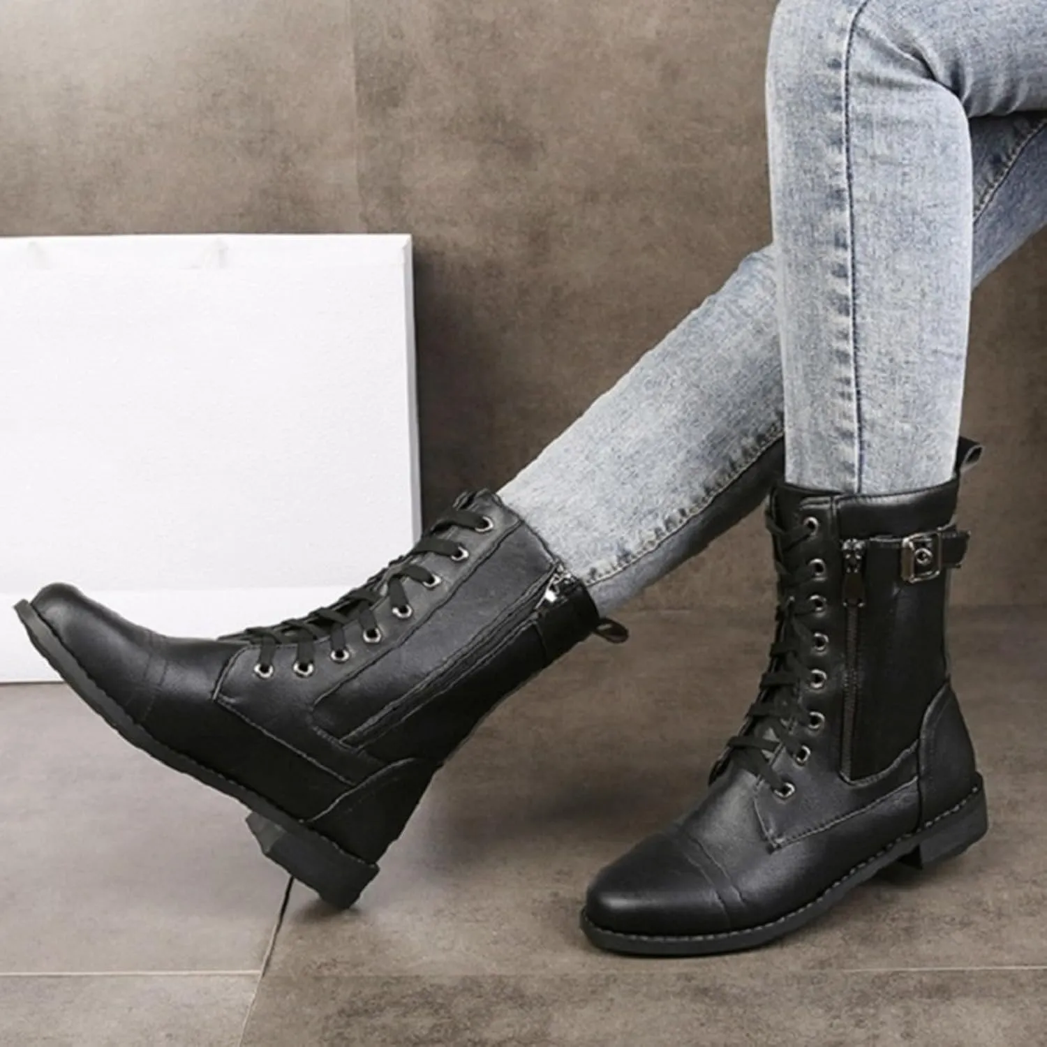Hiking Boots Women Ankle Ladies Booties Ankle Boot Womens Work Boots Steel Toe Ankle Bootie for Women Low Heel Fashion Round Toe Chunky Block Low Heel Vintage