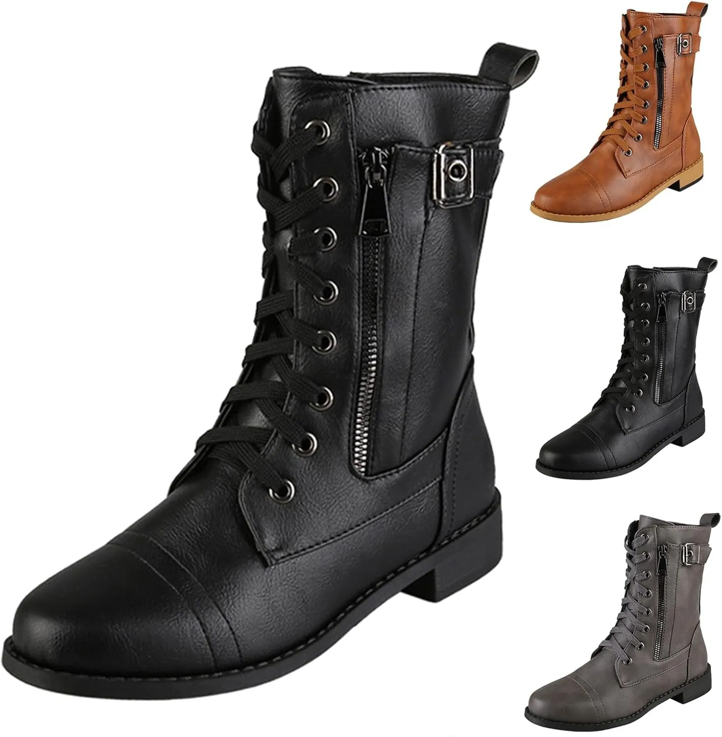 Hiking Boots Women Ankle Ladies Booties Ankle Boot Womens Work Boots Steel Toe Ankle Bootie for Women Low Heel Fashion Round Toe Chunky Block Low Heel Vintage