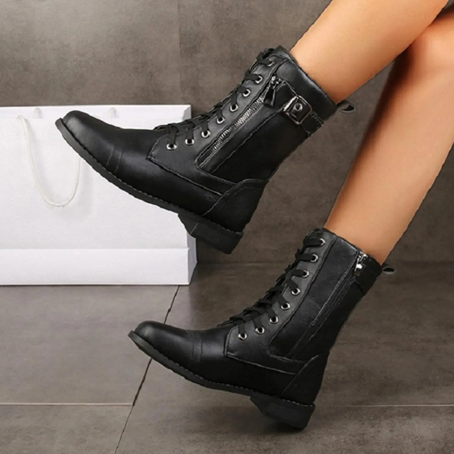 Hiking Boots Women Ankle Ladies Booties Ankle Boot Womens Work Boots Steel Toe Ankle Bootie for Women Low Heel Fashion Round Toe Chunky Block Low Heel Vintage