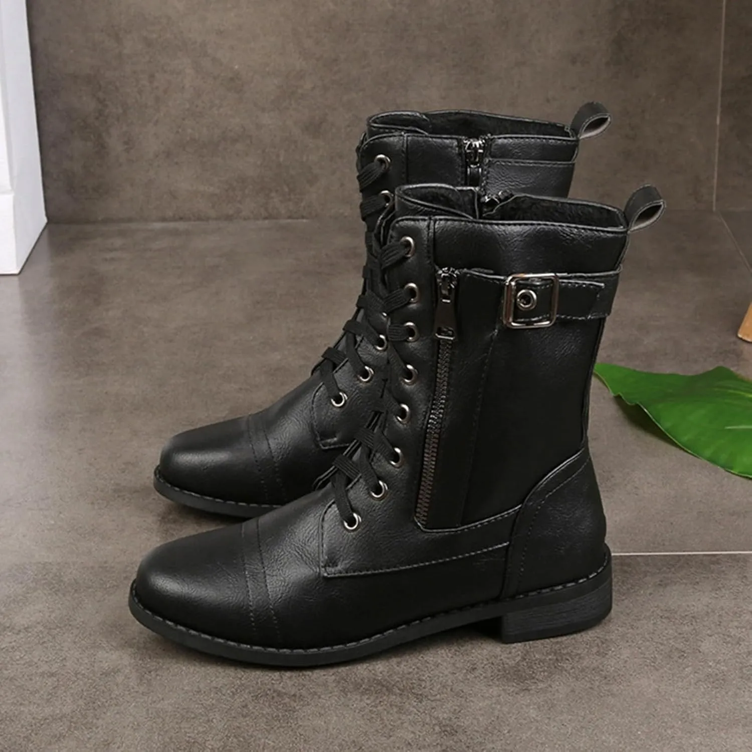 Hiking Boots Women Ankle Ladies Booties Ankle Boot Womens Work Boots Steel Toe Ankle Bootie for Women Low Heel Fashion Round Toe Chunky Block Low Heel Vintage