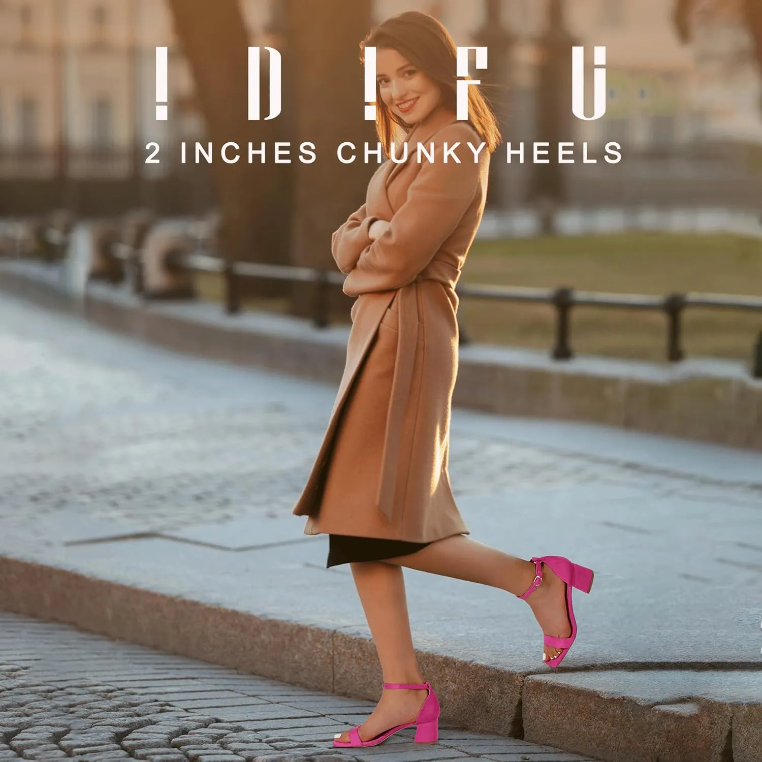 IDIFU IN2 Chunky Block Low Heels Square Open Toe Ankle Strap Short Heeled Sandals Wedding Bride Bridal Ladies Summer Prom Dress Shoes for Women Dressy Comfortable Formal Cute Trendy Small Thick Heels