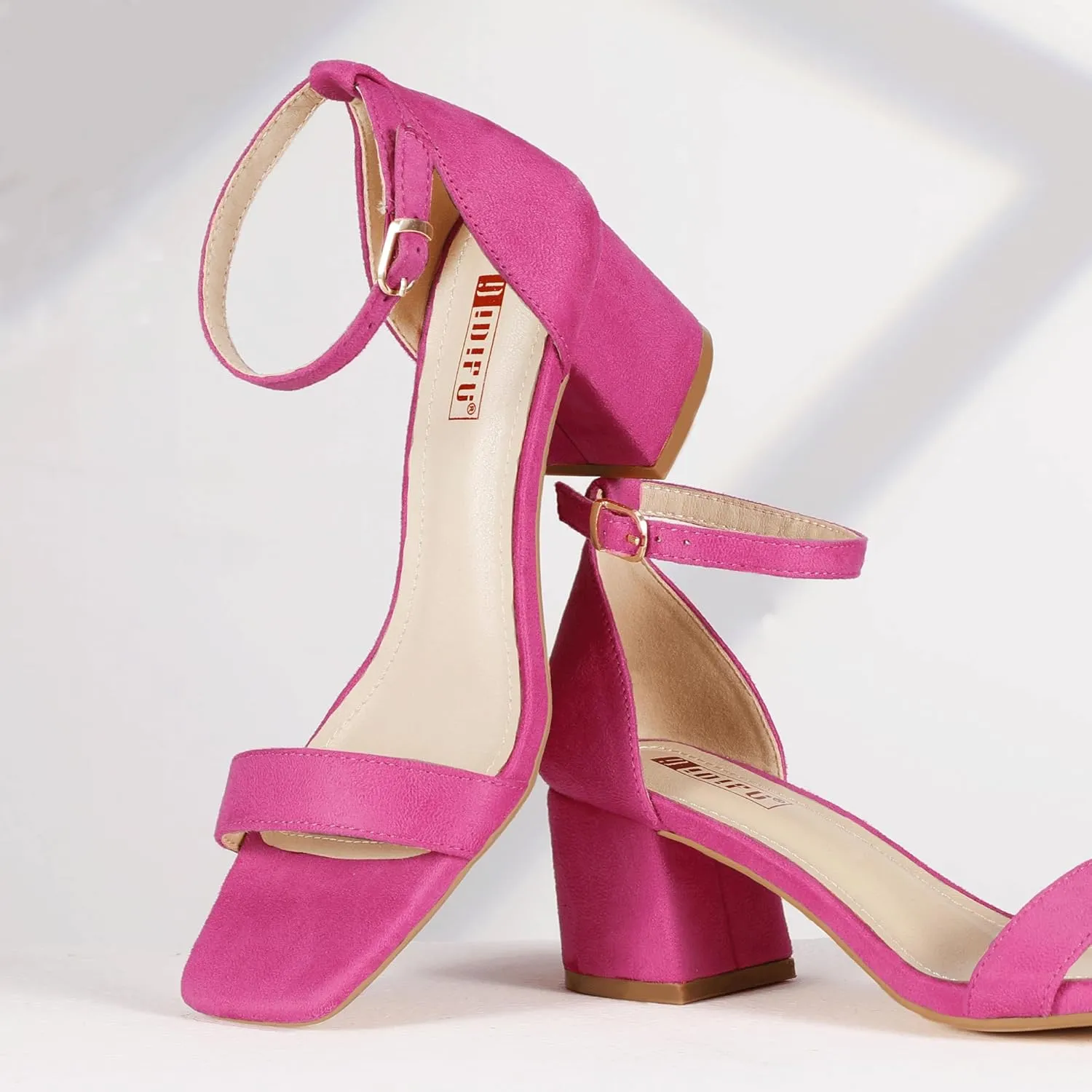 IDIFU IN2 Chunky Block Low Heels Square Open Toe Ankle Strap Short Heeled Sandals Wedding Bride Bridal Ladies Summer Prom Dress Shoes for Women Dressy Comfortable Formal Cute Trendy Small Thick Heels