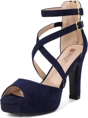 IDIFU Women's IN4 Platform Heels Strappy Chunky Heels For Women Dressy Peep Toe High Heels For Women Bridal Wedding Shoes For Bride On Evening Prom