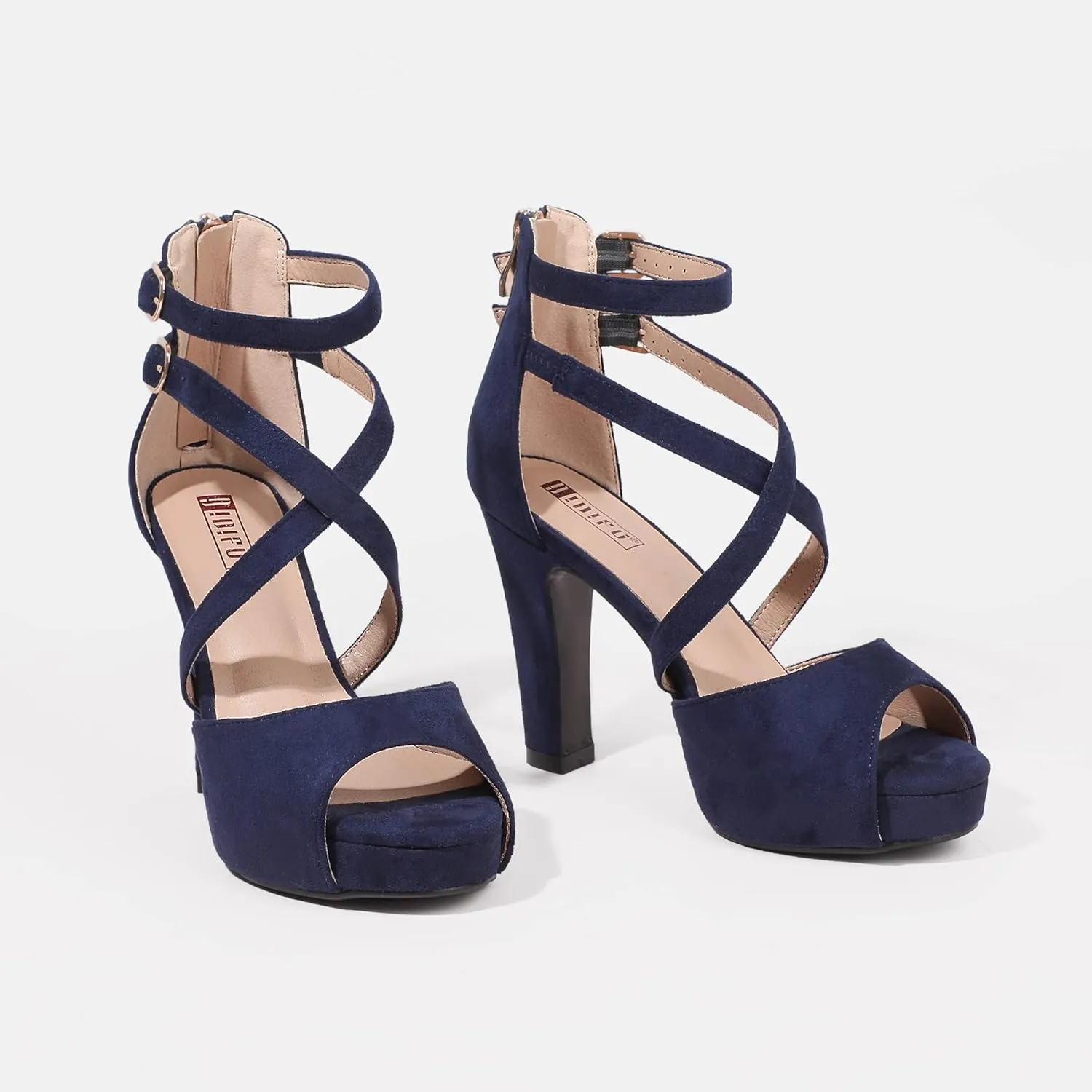 IDIFU Women's IN4 Platform Heels Strappy Chunky Heels For Women Dressy Peep Toe High Heels For Women Bridal Wedding Shoes For Bride On Evening Prom